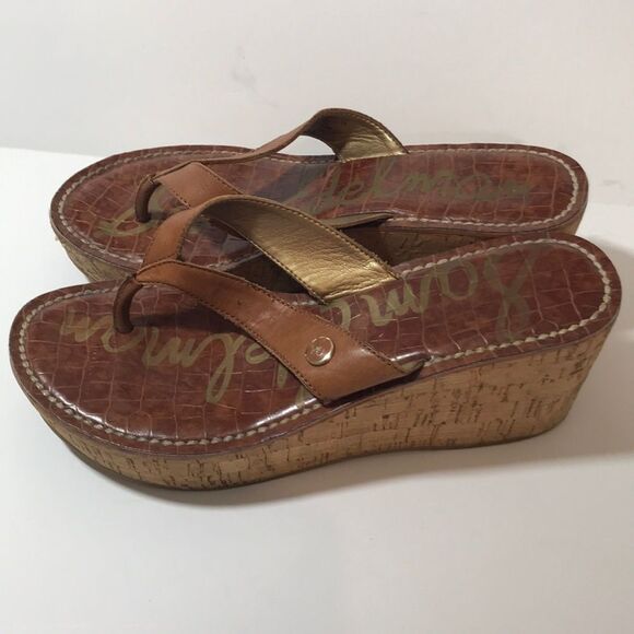 Euc Sam Edelman Wedge Sandals Leather Size 7M - Picture 3 of 6